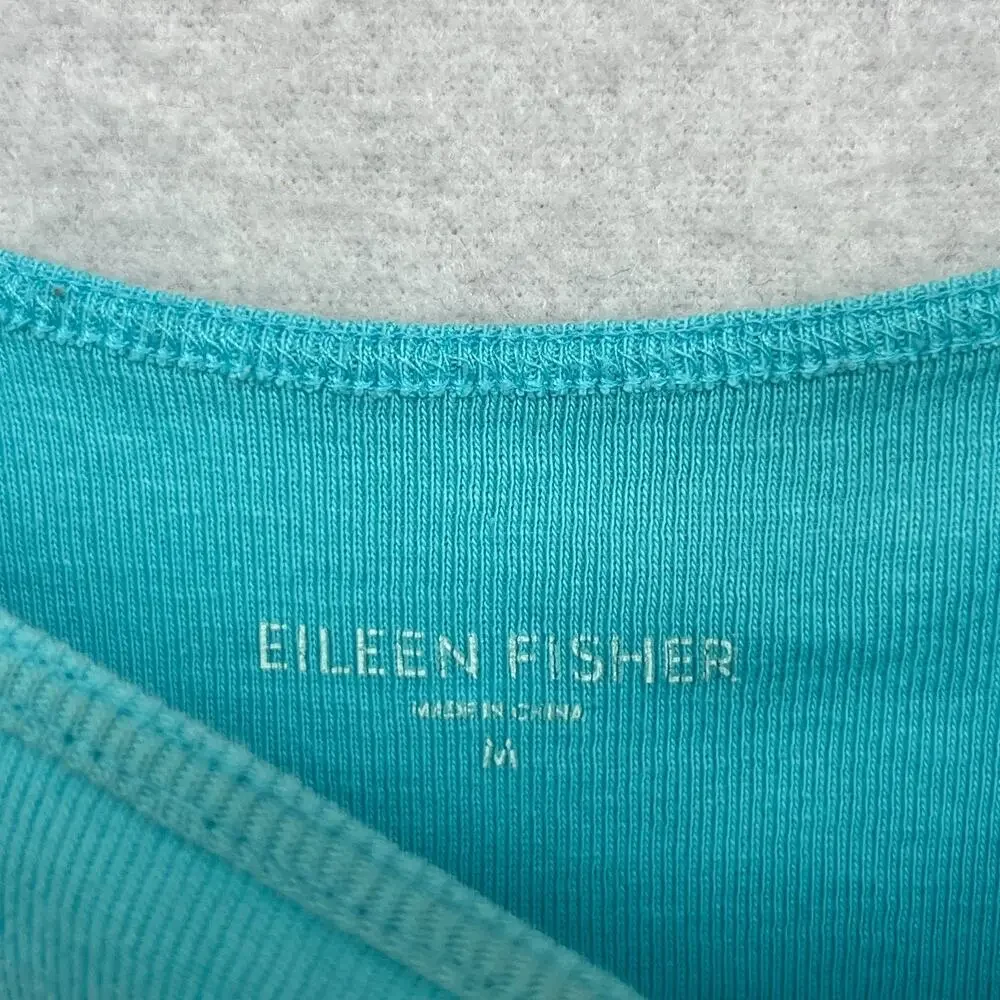 EILEEN FISHER Tank Top M Organic Cotton Ribbed Jersey Scoop Neck Cami Aqua Blue_5